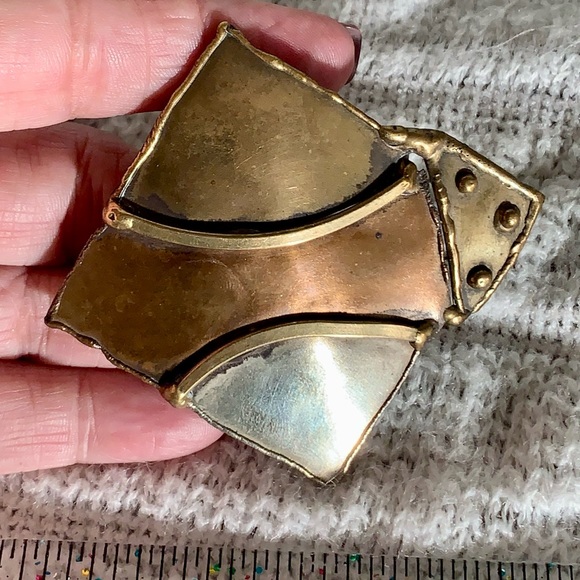 Mixed Metal Brutalist Sting ray Brooch Pendant Brass copper silver Art to wear - Picture 4 of 7